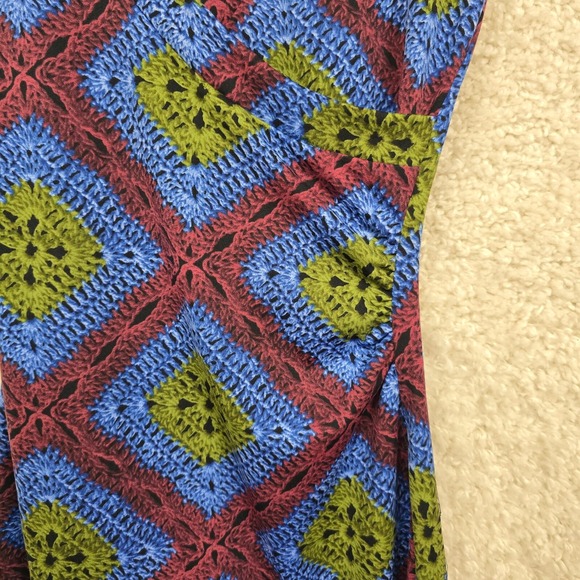 La Belle Womens Faux Wrap V Neck‎ Dress Size Medium Blue Green Red Retro Y2K USA - Picture 3 of 10